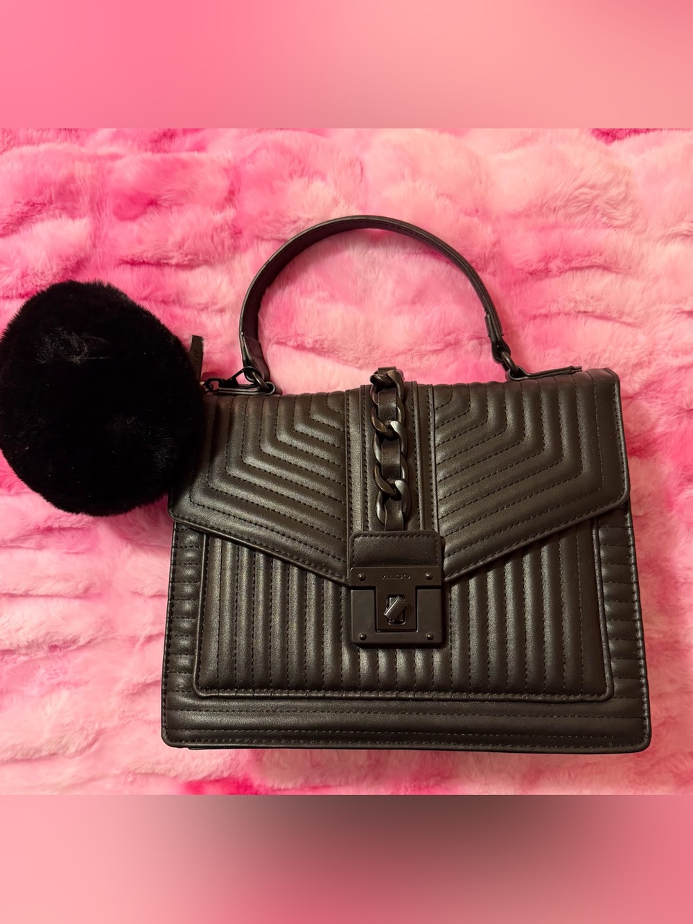 Quilted Top-Handle Satchel Bag in Black